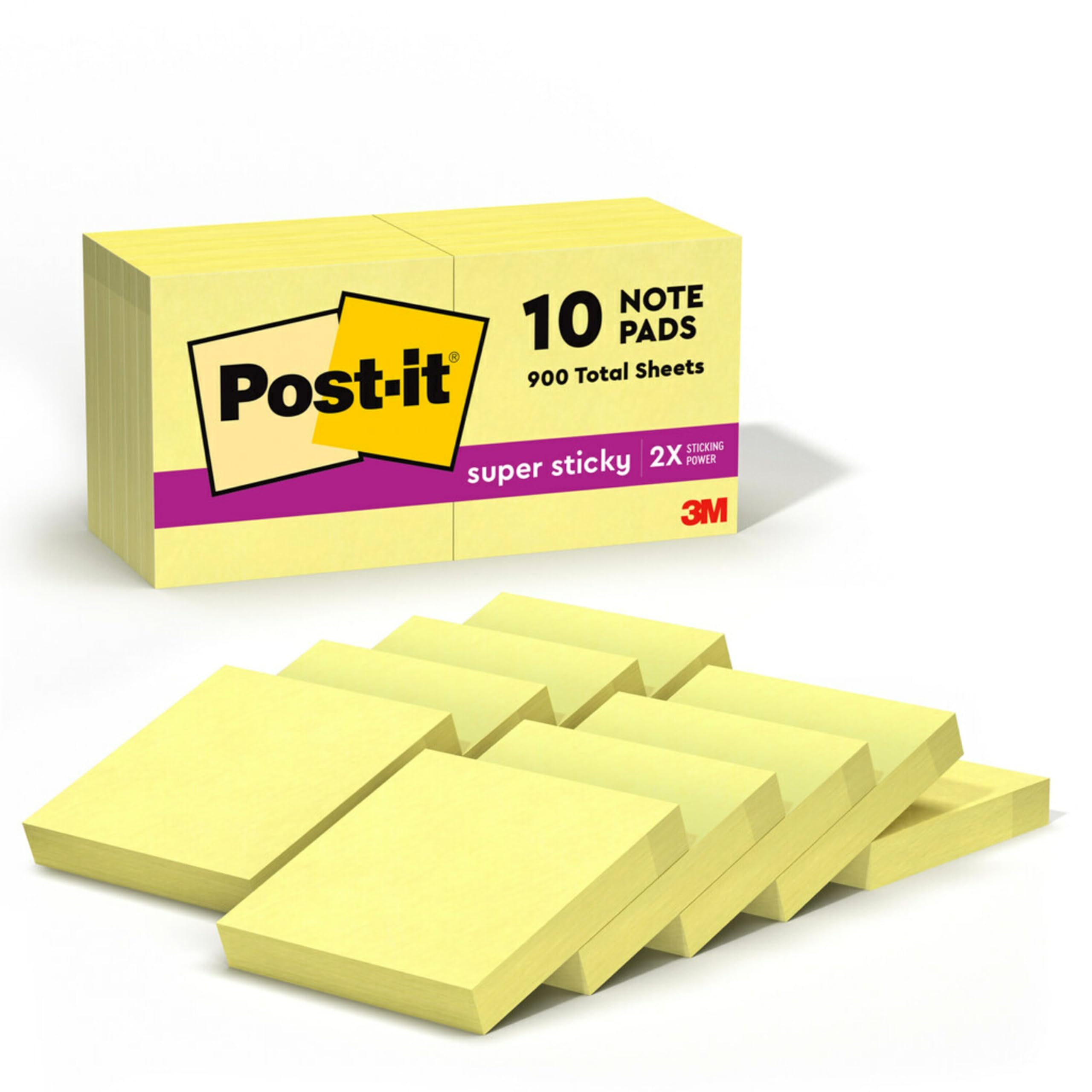 Post-it Super Sticky Notes - 10 Pads, 1.875 x 1.875 Inches, Strong Adhesive for Vertical Surfaces - Perfect for Office, School, Home & Work (Canary Yellow) | Organize Tasks on Monitors, Walls, Windows & Whiteboards