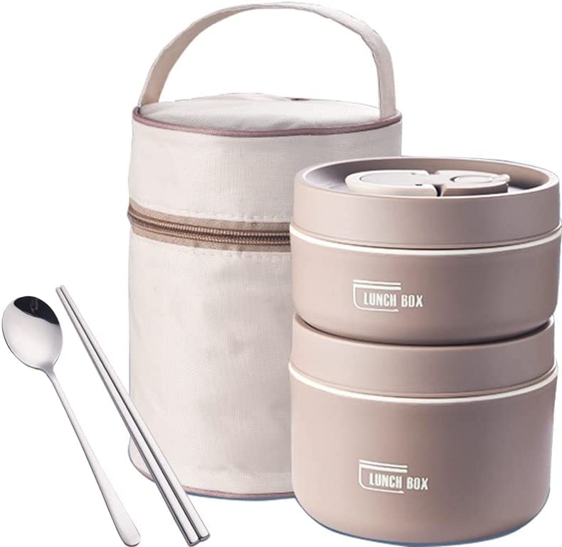 Portable Insulated Lunch Container Set - 2-Layer Thermal Lunch Box & Bento Box (Brown) | Perfect for Office, School, Picnics & Outdoor Activities