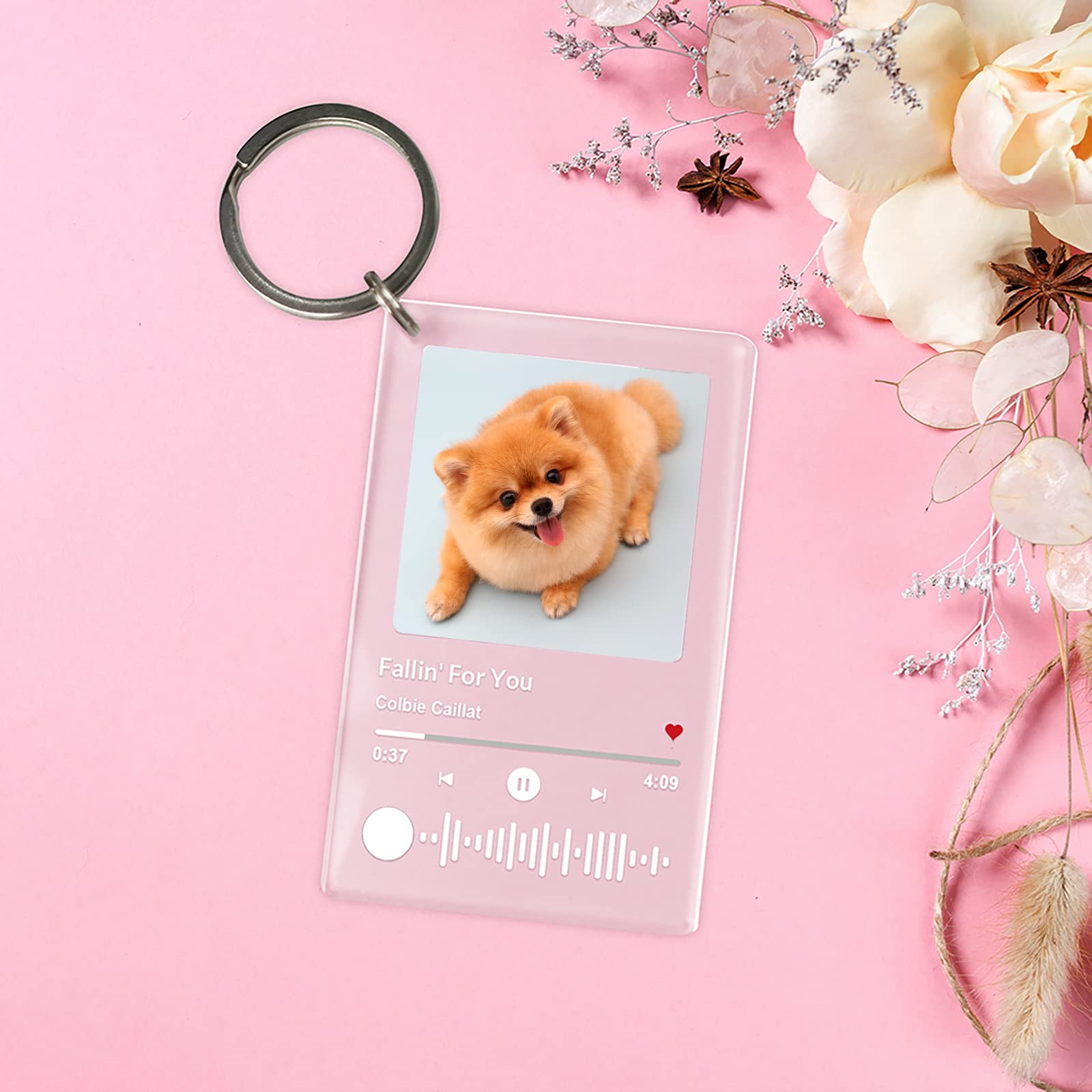Custom Personalized Music Acrylic Keychain with Photo - Scannable Song Code - Engraved Name & Date - Perfect Gift for Anniversary, Birthday, Valentine's Day - Unique Music Lover Accessory for Keys, Bags & Backpacks
