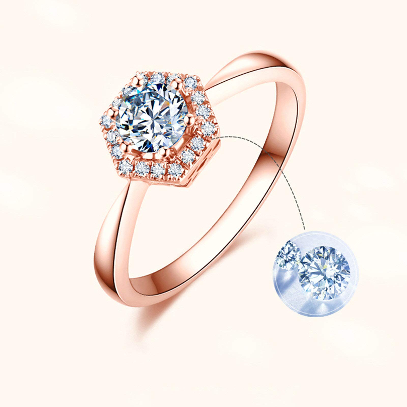 Daesar 18K Rose Gold Engagement Ring for Women - Hexagon 6 Prong Round Diamond Wedding Ring (0.2ct/0.3ct) - Elegant Jewelry Gift for Brides, Anniversaries & Special Occasions
