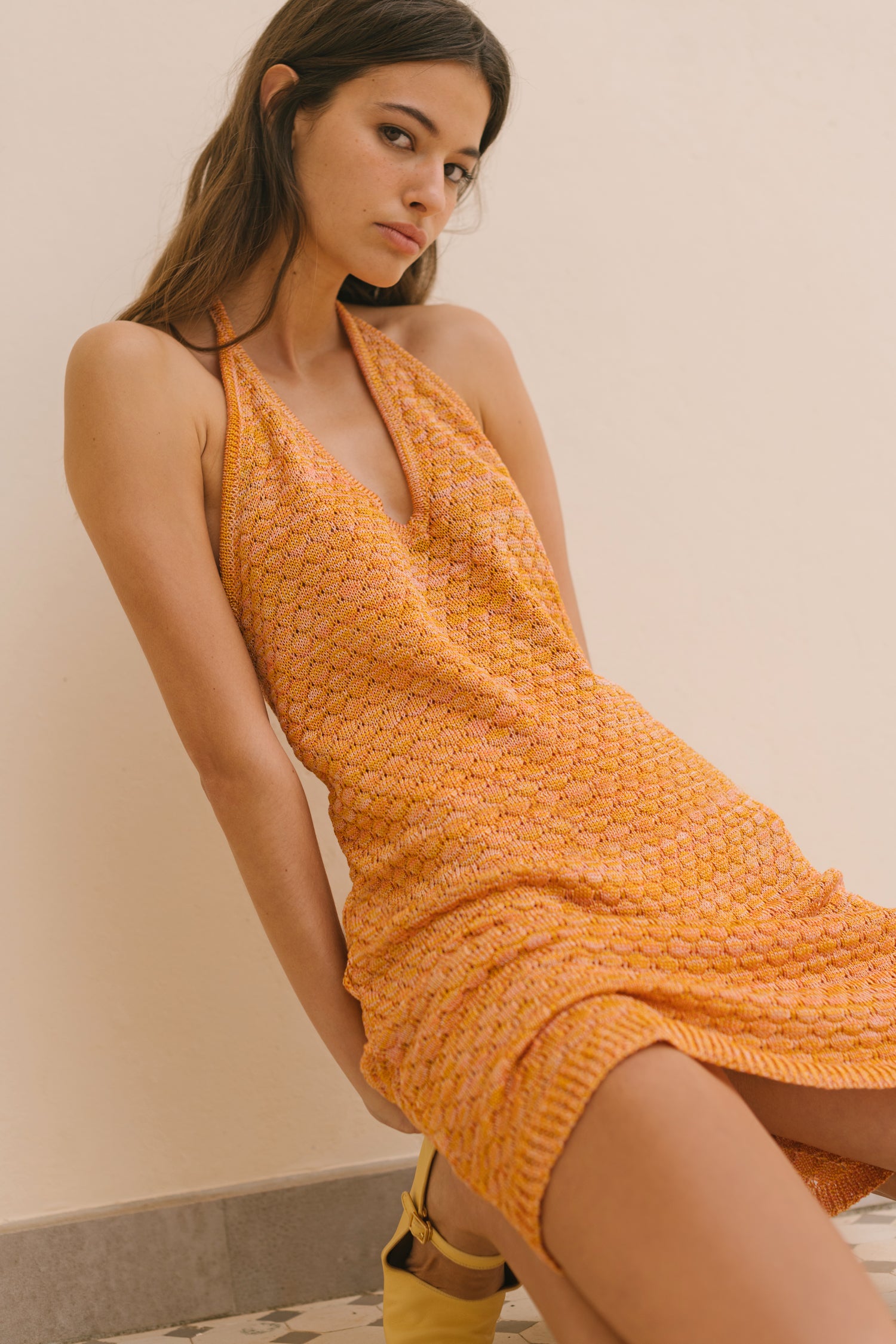Elegant Peach Scale Dress for Women - Flowy Summer Midi Dress for Casual Wear, Parties & Date Nights