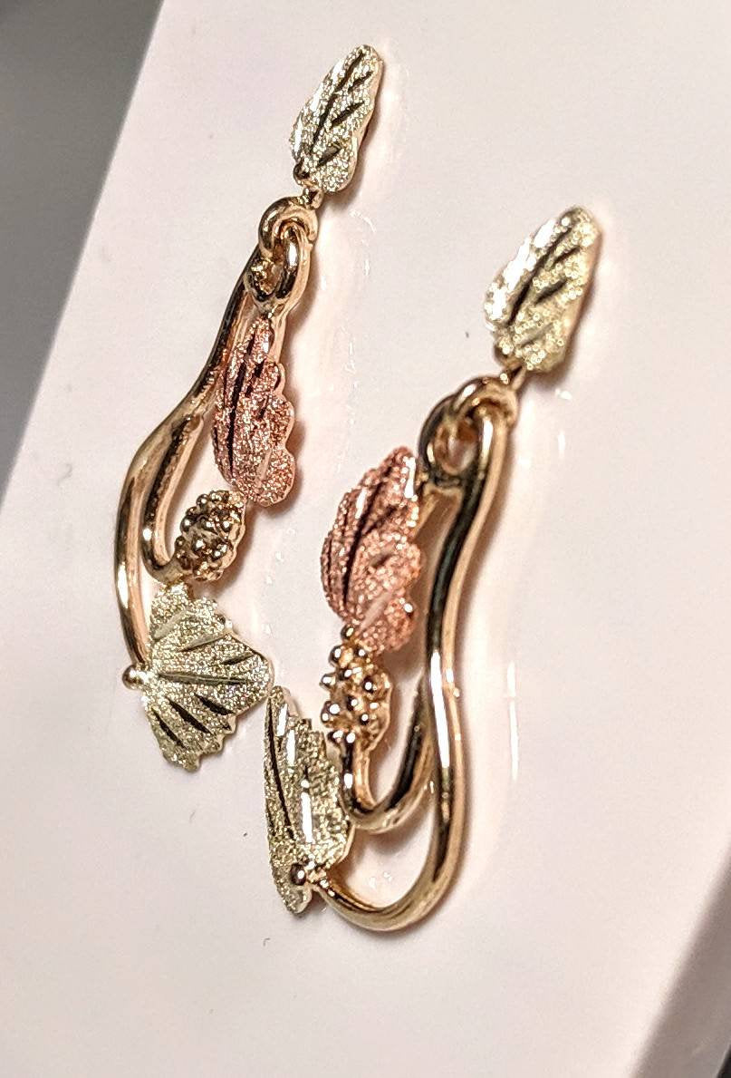 10kt Gold Three-Tone Leaf Stud Dangle Earrings - Red & Green Leaves Jewelry Set for Women | Perfect for Holidays, Parties & Everyday Wear