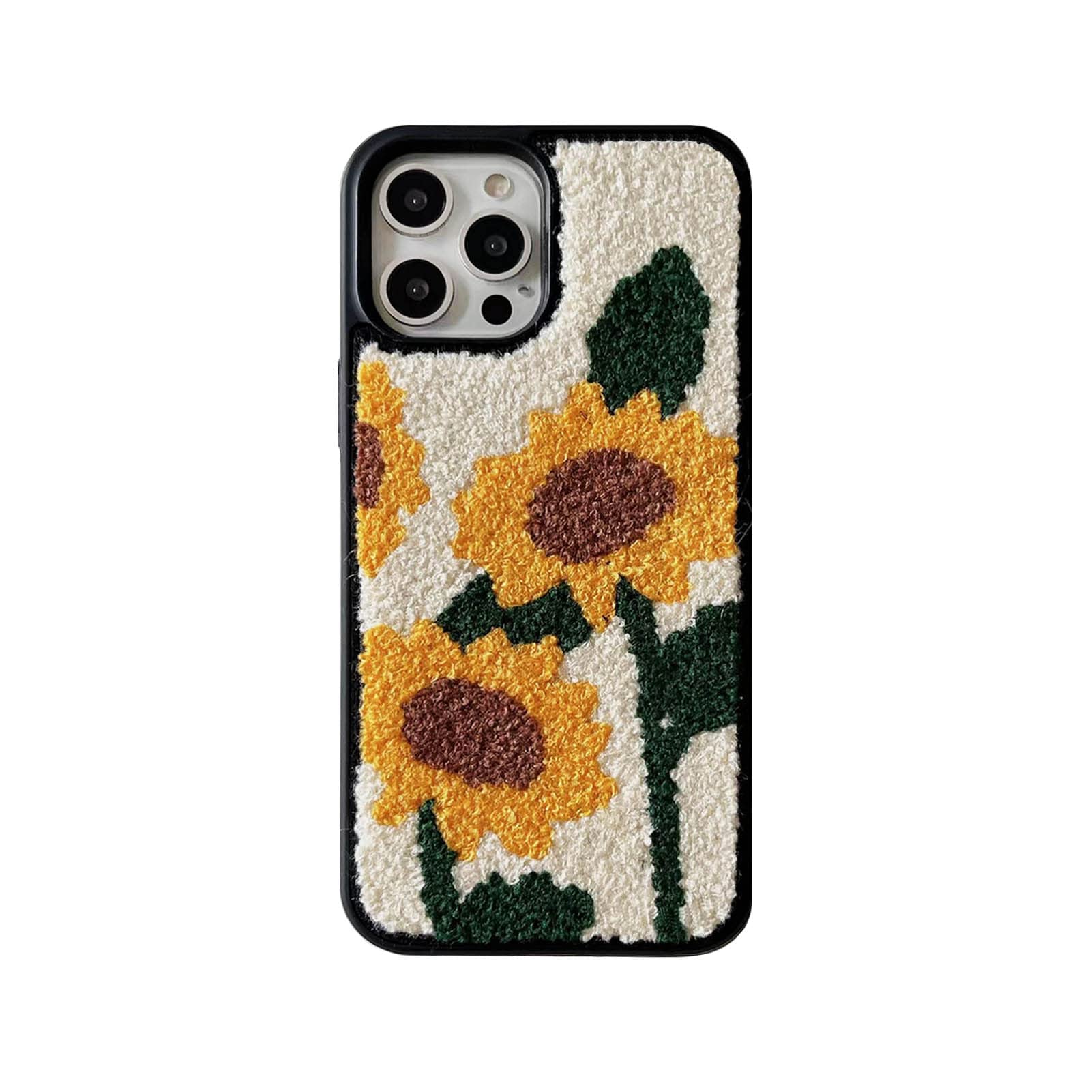 **Sunflower Embroidery iPhone 13 Pro Max Case - Cute Yellow Floral Soft TPU Bumper Cover, Shockproof Protective Phone Case for 6.7 Inch (Chic Design) - Perfect for Daily Use, Travel & Gift Giving**
