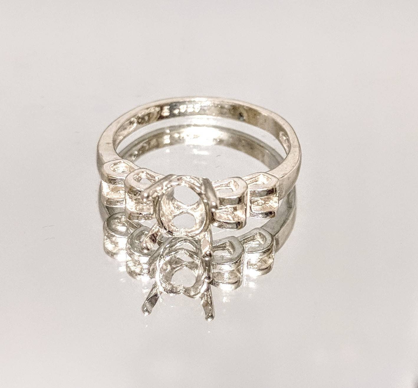 8x6mm Oval Trellis Shank Sterling Silver or 14K Gold Ladies Ring Setting - Size 7 (163829/143829) - Perfect for Engagement Rings, Wedding Bands & Jewelry Making