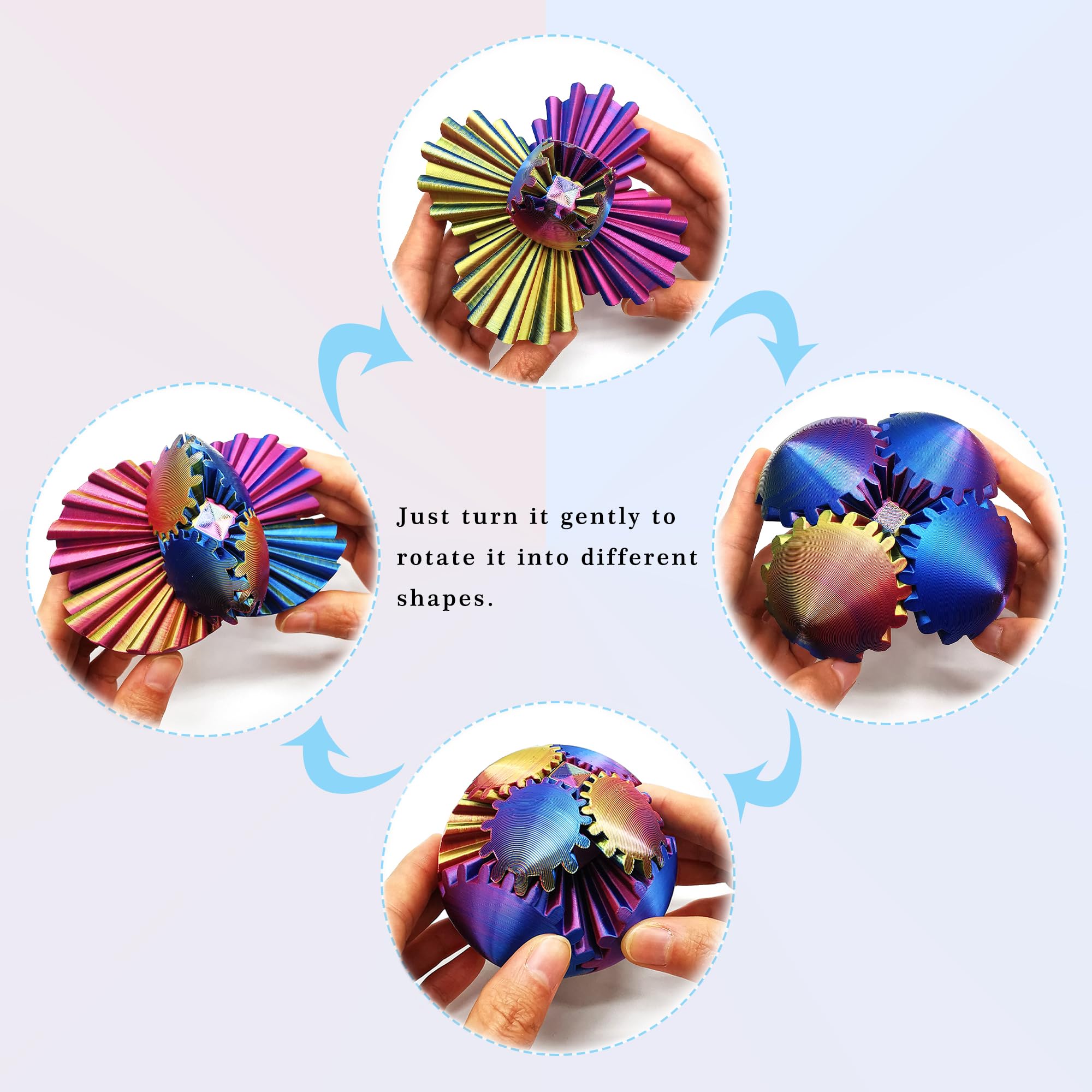 3D Printed Gear Ball Fidget Toy - 3.15 Inch Stress Relief Sphere for Adults & Teens | Purple, Golden, Blue Desk Toy | Perfect for Anxiety Relief, Focus & Office Play