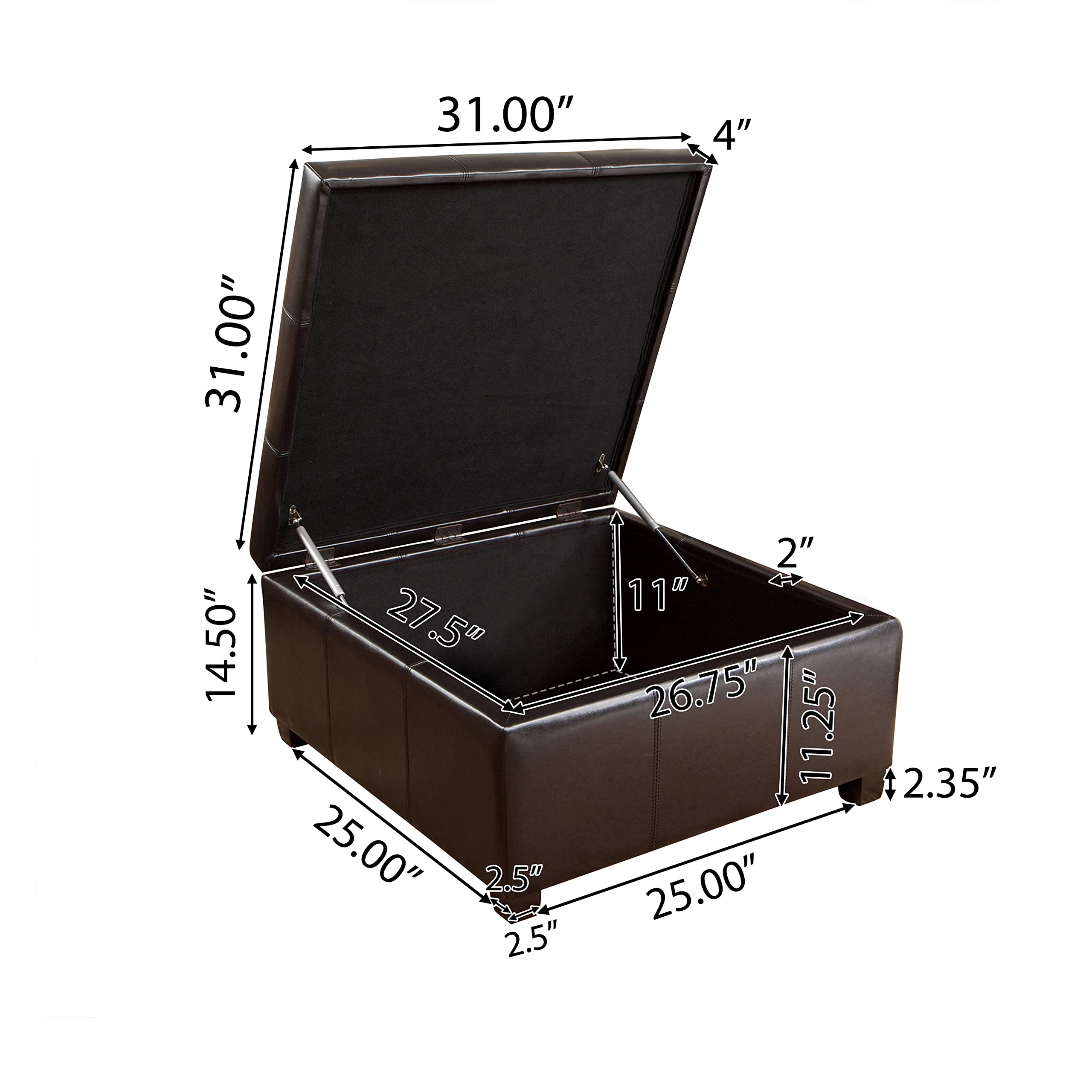 Christopher Knight Home Richmond Bonded Leather Storage Ottoman, Espresso - Stylish Footrest & Hidden Storage for Living Room, Bedroom & Office