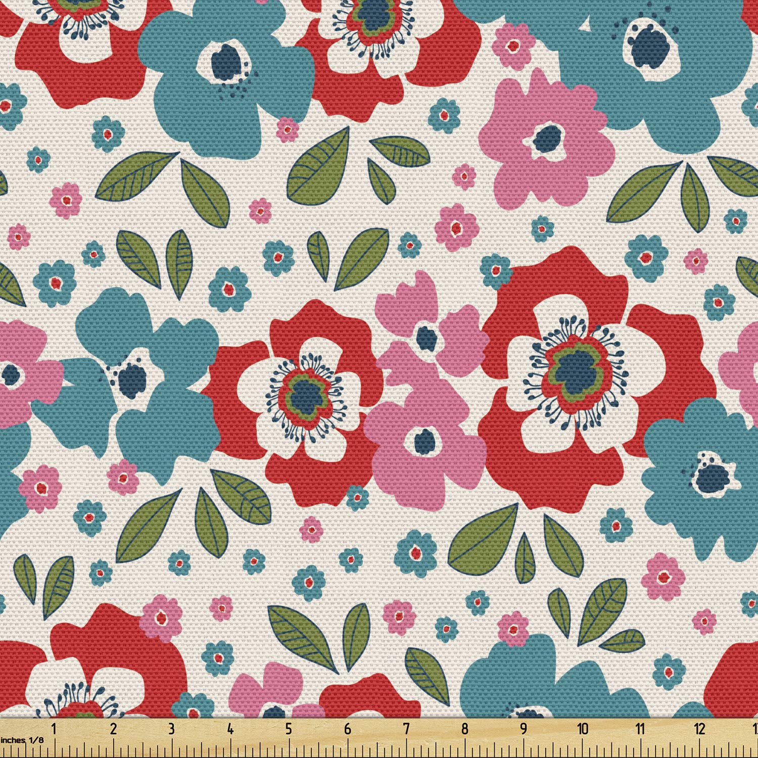 Ambesonne Floral Fabric - Spring Flowers on Eggshell, 3 Yards for Upholstery & Home Decor