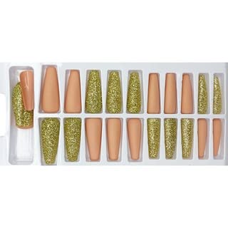 GLAZU Coffin Press On Nails with Glitter & Matte Finish - Almond Shaped Fake Nails with Nail Glue Kit (Tumbleweed Sycamore) | Perfect for Parties, Weddings & Special Occasions