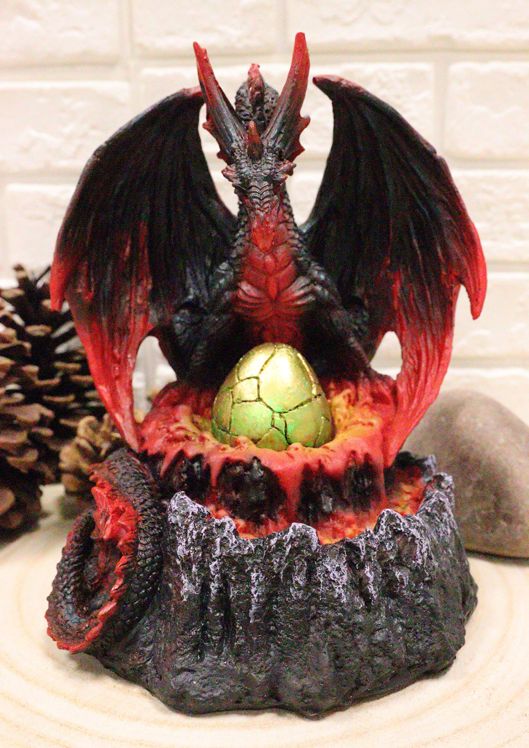 Ebros Hell Fire Pit Inferno Volcano Dragon Mother LED Night Light Egg Figurine - D&D Fantasy Decor, Collectible Sculpture for Home, Gaming Room & Outdoor Party Decorations