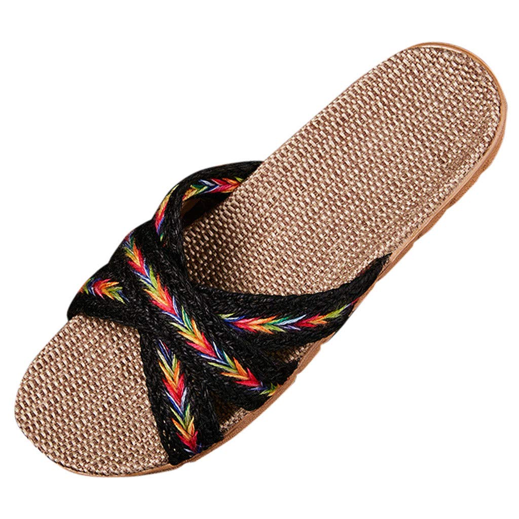Breathable Linen Slippers for Men & Women - Summer Casual Cross Strap Sandals - Comfortable Home Indoor/Outdoor House Shoes (Multicolor, Size 11) - Perfect for Beach, Yoga & Relaxation