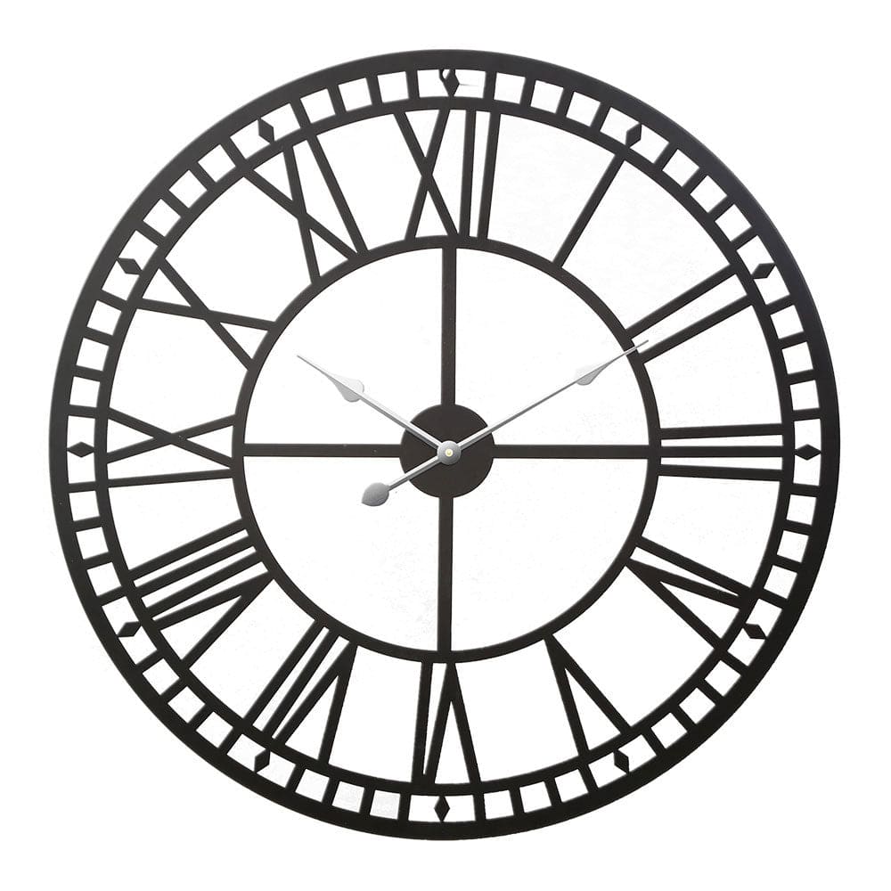 Artiss 80CM Large Wall Clock with Roman Numerals - Round Metal Luxury Home Decor in Black | Perfect for Living Room, Bedroom & Office Décor