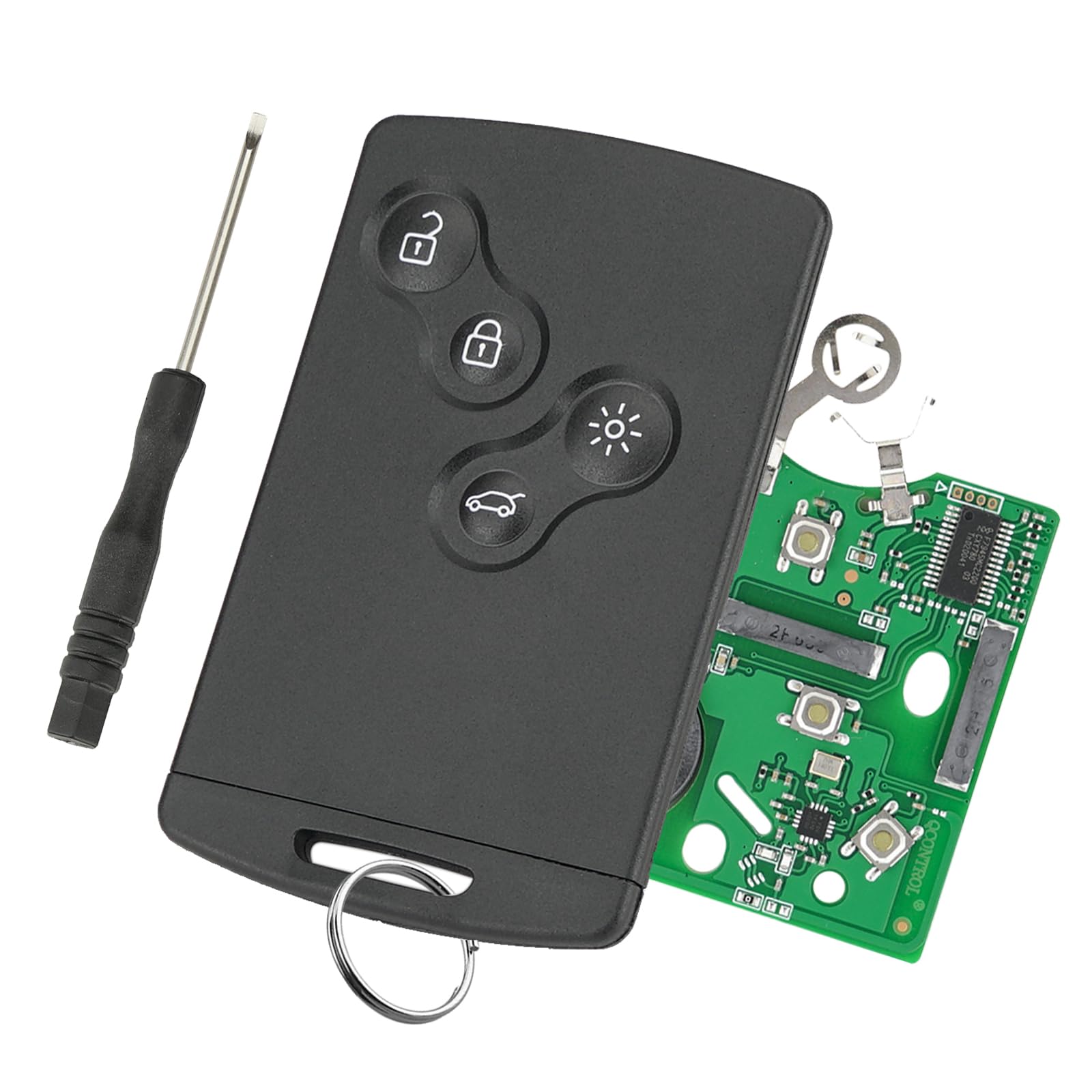 Renault Clio IV & Captur Replacement Remote Key Fob (4 Buttons) with PCF745M (4A) Chip & VA2 Blade - Includes Screwdriver & Key Ring - Perfect for Key Replacement, Car Accessories, and Vehicle Security Upgrades