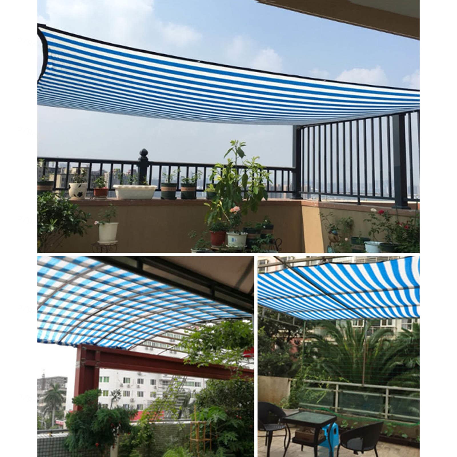 Premium Blue & White Striped Shade Netting - 90% UV Block Sunscreen Fabric, Breathable Privacy Screen Mesh for Garden Greenhouse Plants (5x10m/16.4x32.8ft) | Outdoor Sun Protection, Patio Cover & Plant Shade Solution