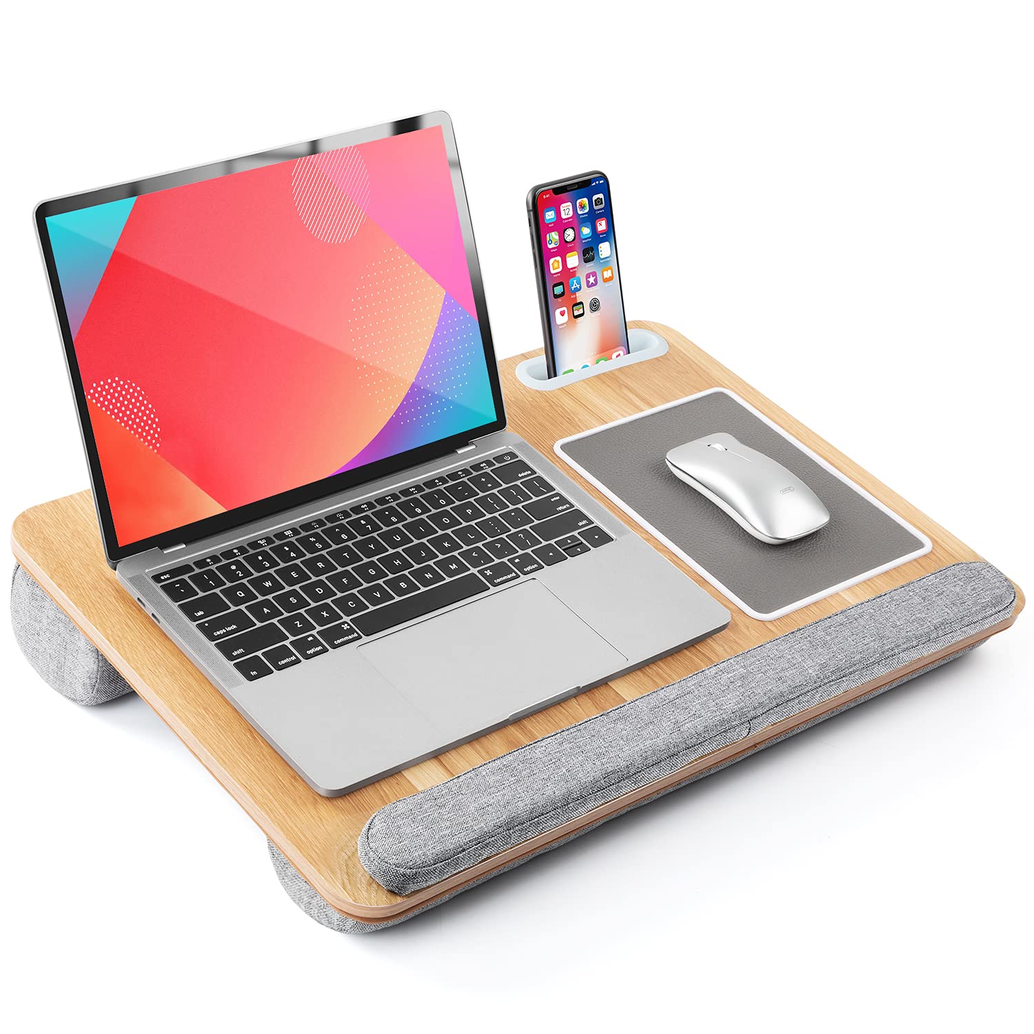 Ergonomic Lap Desk for 17 Inch Laptop - Portable Laptop Tray with Cushion Support, Wrist Rest & Built-in Mouse Pad - Multi-Function Design with Phone Slot - Perfect for Working on Couch, Bed, Office or Travel Use