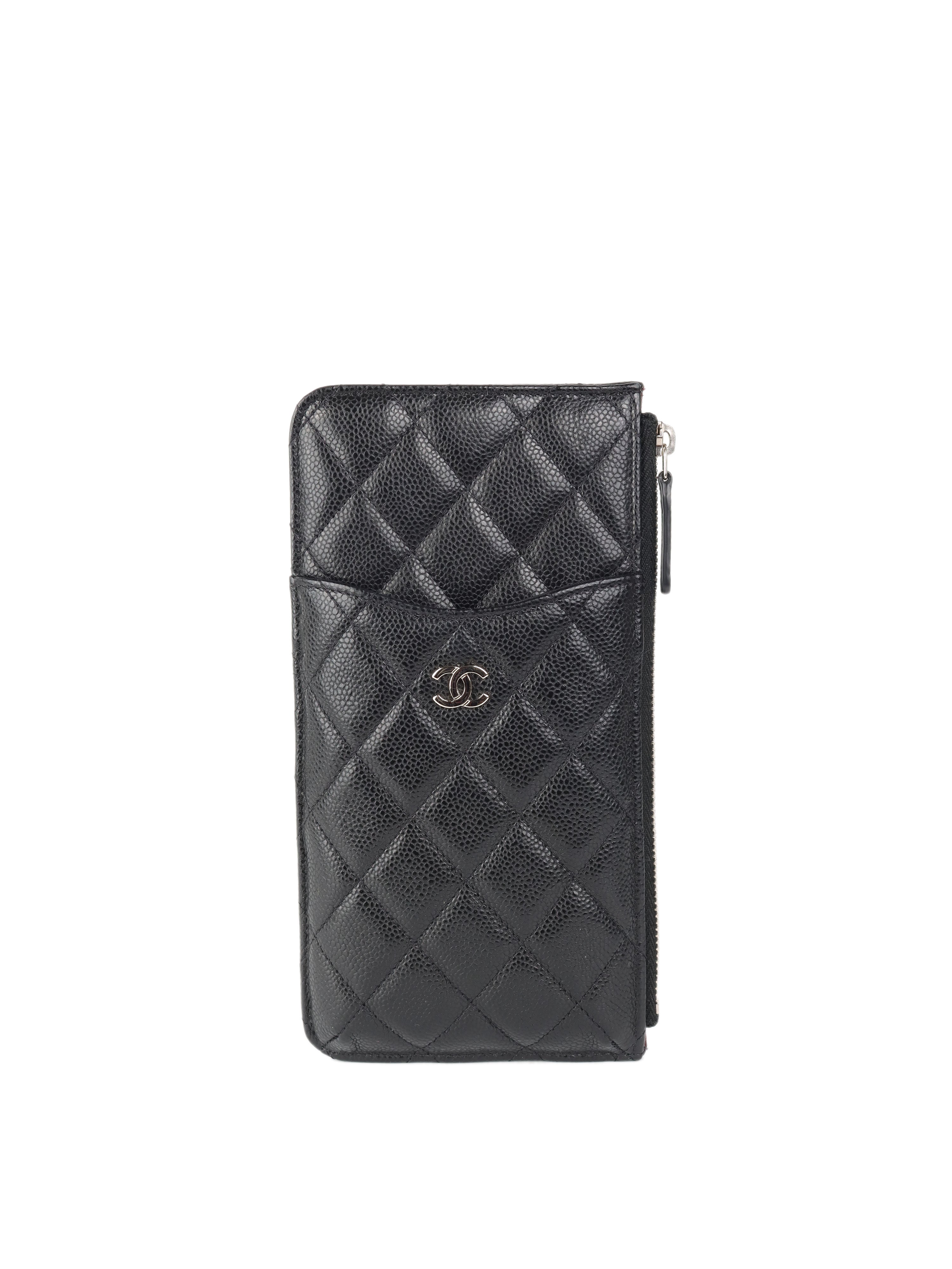 Chanel Black Caviar Leather Long Card Holder with Silver Hardware - Luxury Slim Wallet for Women, Perfect for Everyday Use & Travel
