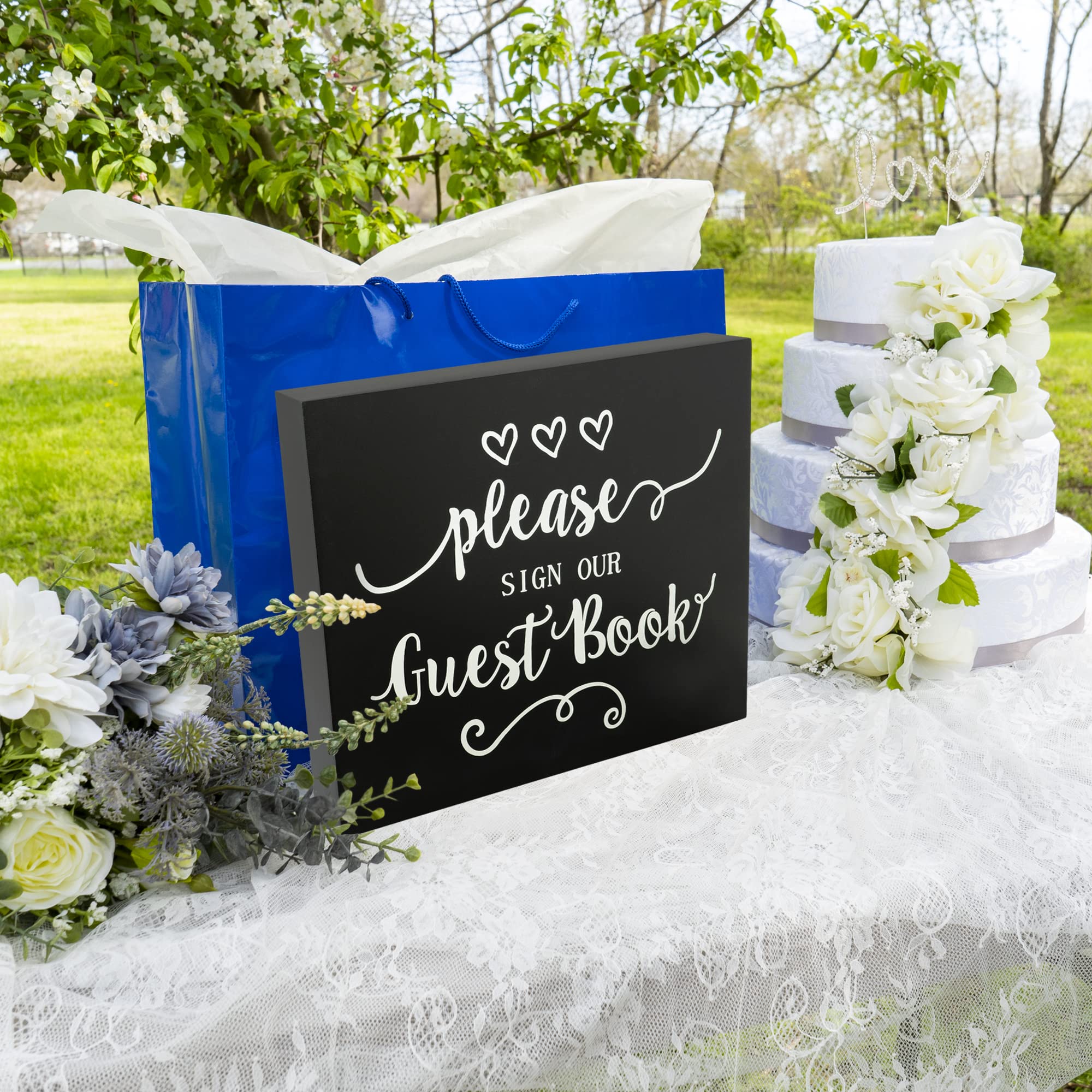 JennyGems Guest Book Sign - Elegant Black Guestbook Table Decor for Weddings, Parties & Baby Showers | Made in USA | Perfect for Reception Entry & Gift Table Display