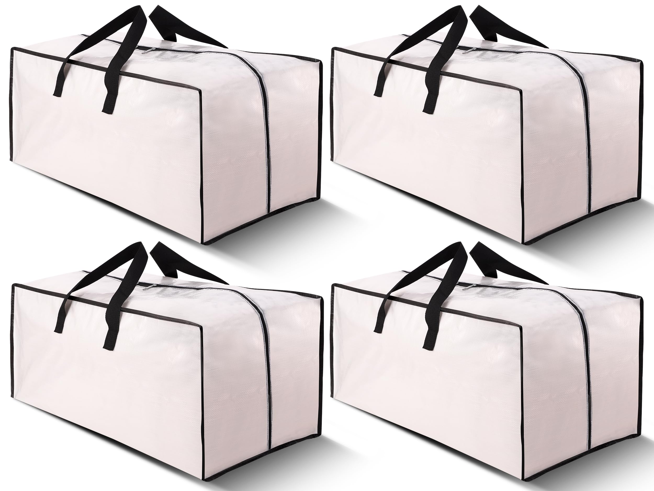 4 Pack Heavy Duty Extra Large Moving Bags with Backpack Straps - Durable Storage Totes with Strong Handles & Zippers for Moving, Packing, and Organizing - Space Saving Foldable Alternative to Boxes (Clear, Set of 4) - Perfect for Home Organization, College Dorm Storage, and Office Supplies