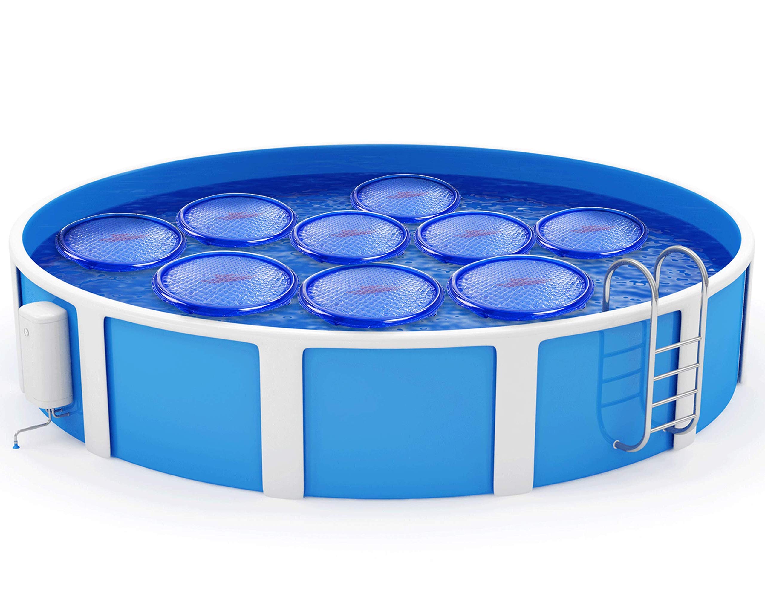 Solar Sun Rings for Swimming Pools - 9-Pack Blue Floating Pool Covers for Sunlight Heating & Water Temperature Control - Perfect for Backyard, Inground & Above Ground Pools