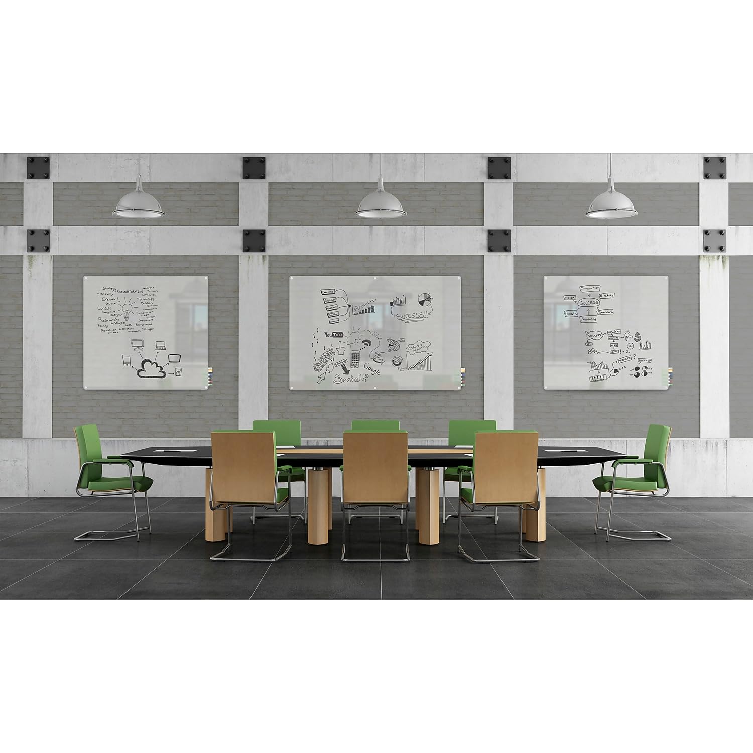 Ghent HMYRN23FR 2'x3' Frosted Glass Whiteboard with Radius Corners - Includes 4 Dry Erase Markers & Eraser - Perfect for Office Meetings, Classroom Teaching & Home Office Organization