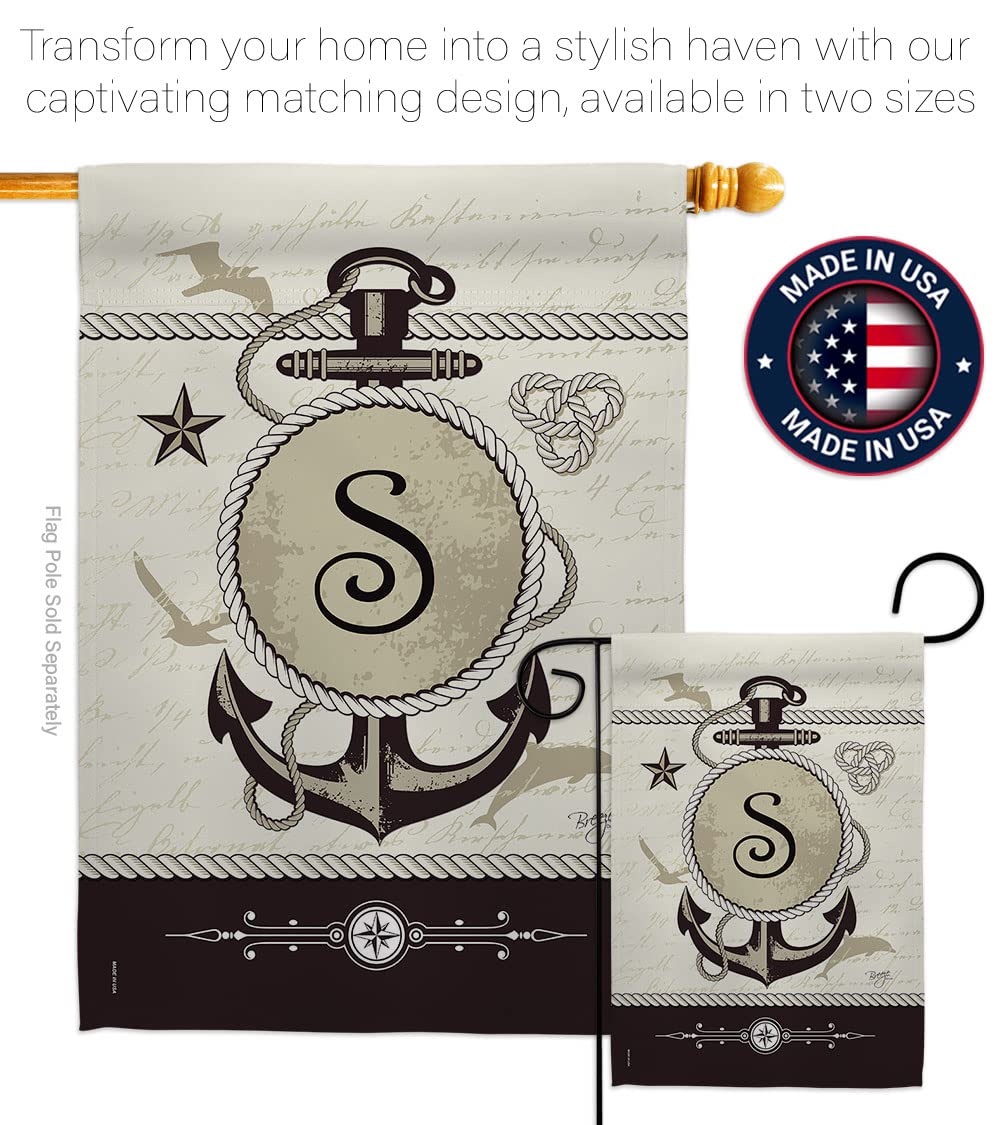 Breeze Decor Coastal Nautical House Flag Set 28x40 with Pole - Perfect for Beach Homes & Outdoor Decor