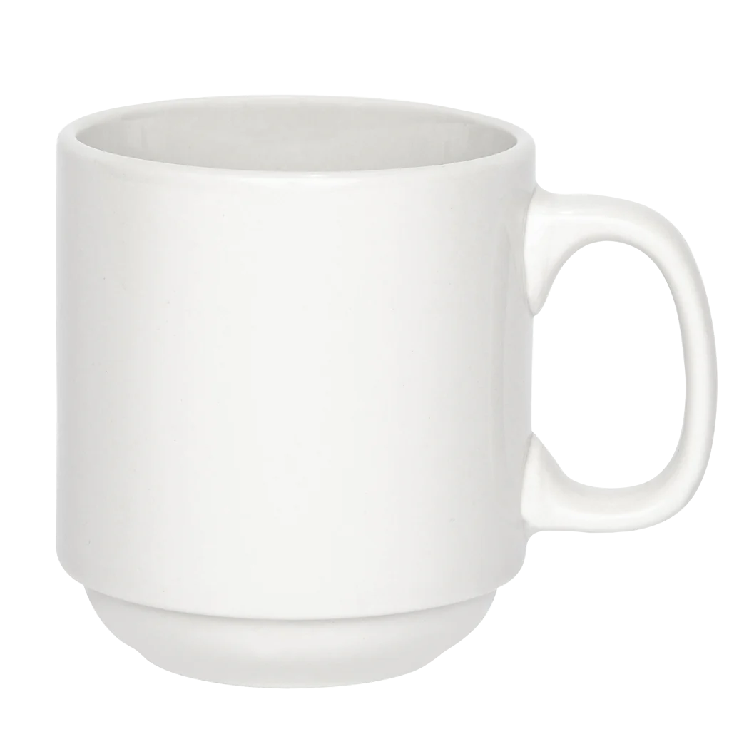 Browne 11.5 Oz White Palm Stacking Mug - Set of 12 Bulk Coffee Cups for Office, Restaurant, or Home Use - Durable Ceramic Stackable Mugs