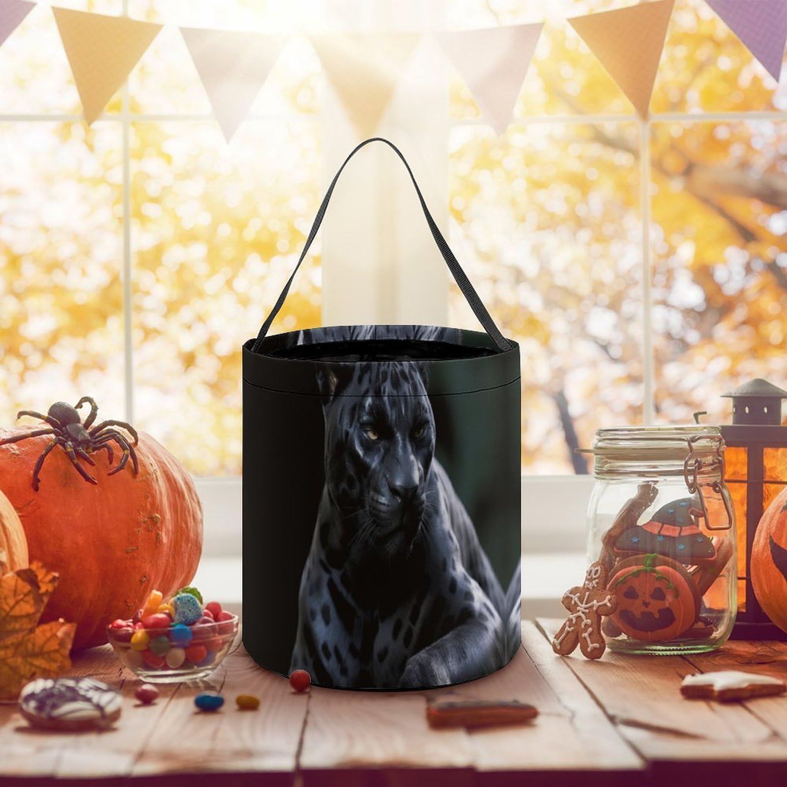 Halloween Tote Bags - Large Trick or Treat Bags for Kids & Adults, Black Panther Themed Candy Bucket for Halloween Parties & Trick-or-Treating