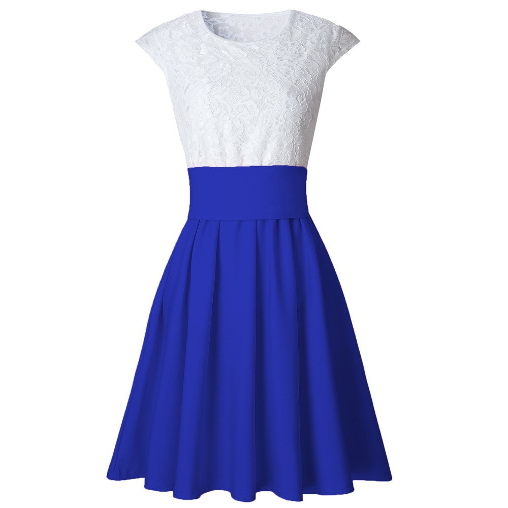 Women's Lace Cocktail Mini Dress - Short Sleeve Skater Party Dress for Summer - Sky Blue | Perfect for Cocktail Parties, Weddings, Date Nights & Special Occasions