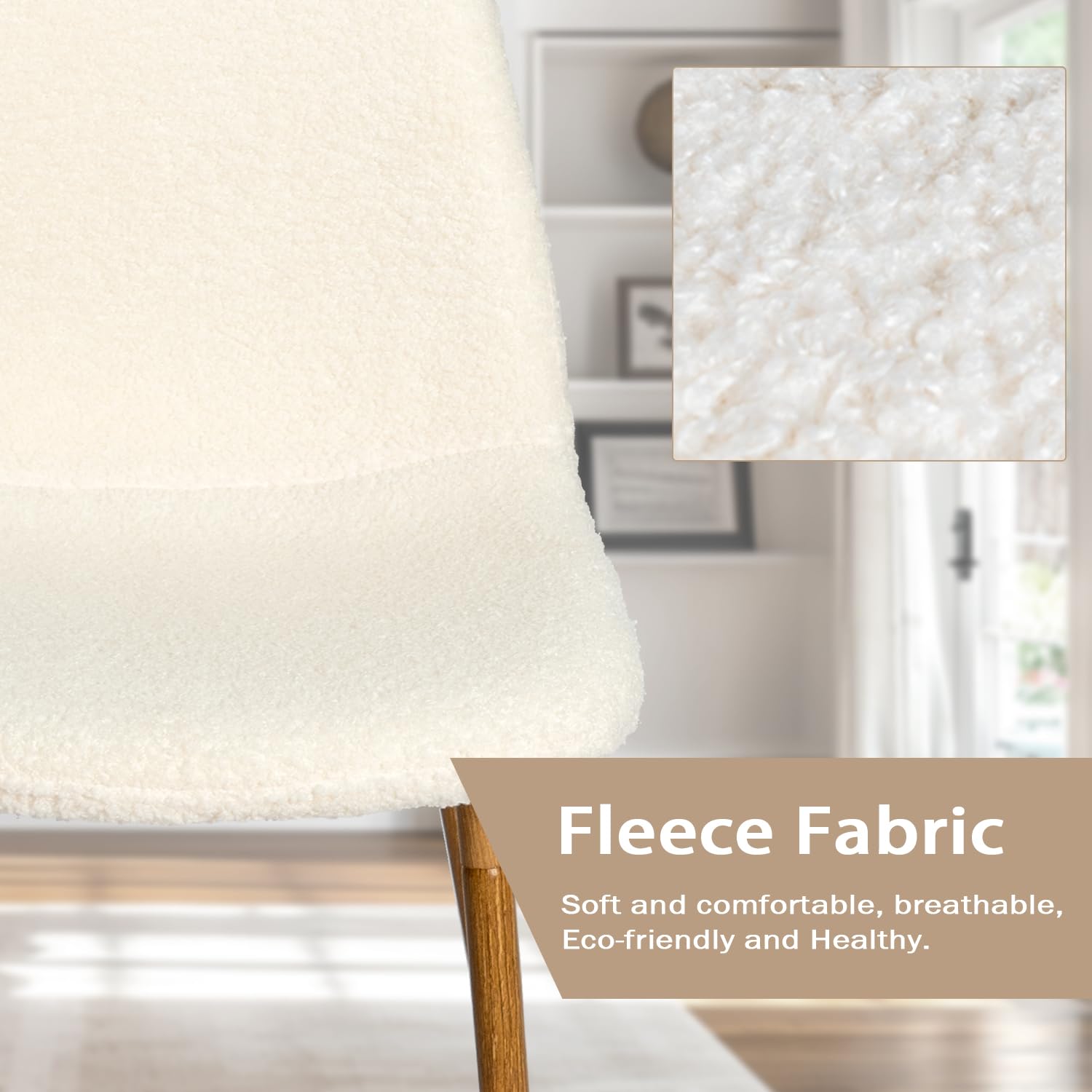 Modern Upholstered Fabric Armless Dining Chairs Set of 2 - Cream White Kitchen Side Chairs with Faux Wood-Grain Metal Legs for Living Room, Restaurant & Home Decor | Comfortable Seating for Family Meals, Coffee Shops and Small Spaces