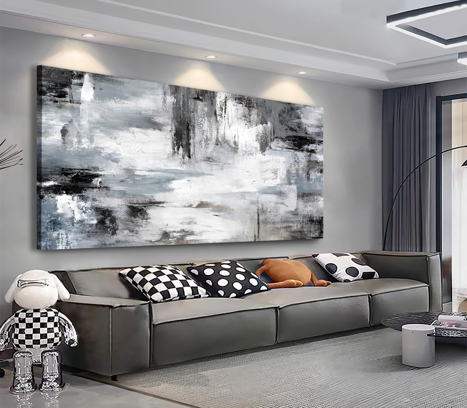 Modern Abstract Canvas Wall Art - Black & White Framed Painting 20x40 Inches, Contemporary Home Decor for Living Room, Bedroom, Dining Room & Office | Perfect for Minimalist Interior Design & Wall Accent