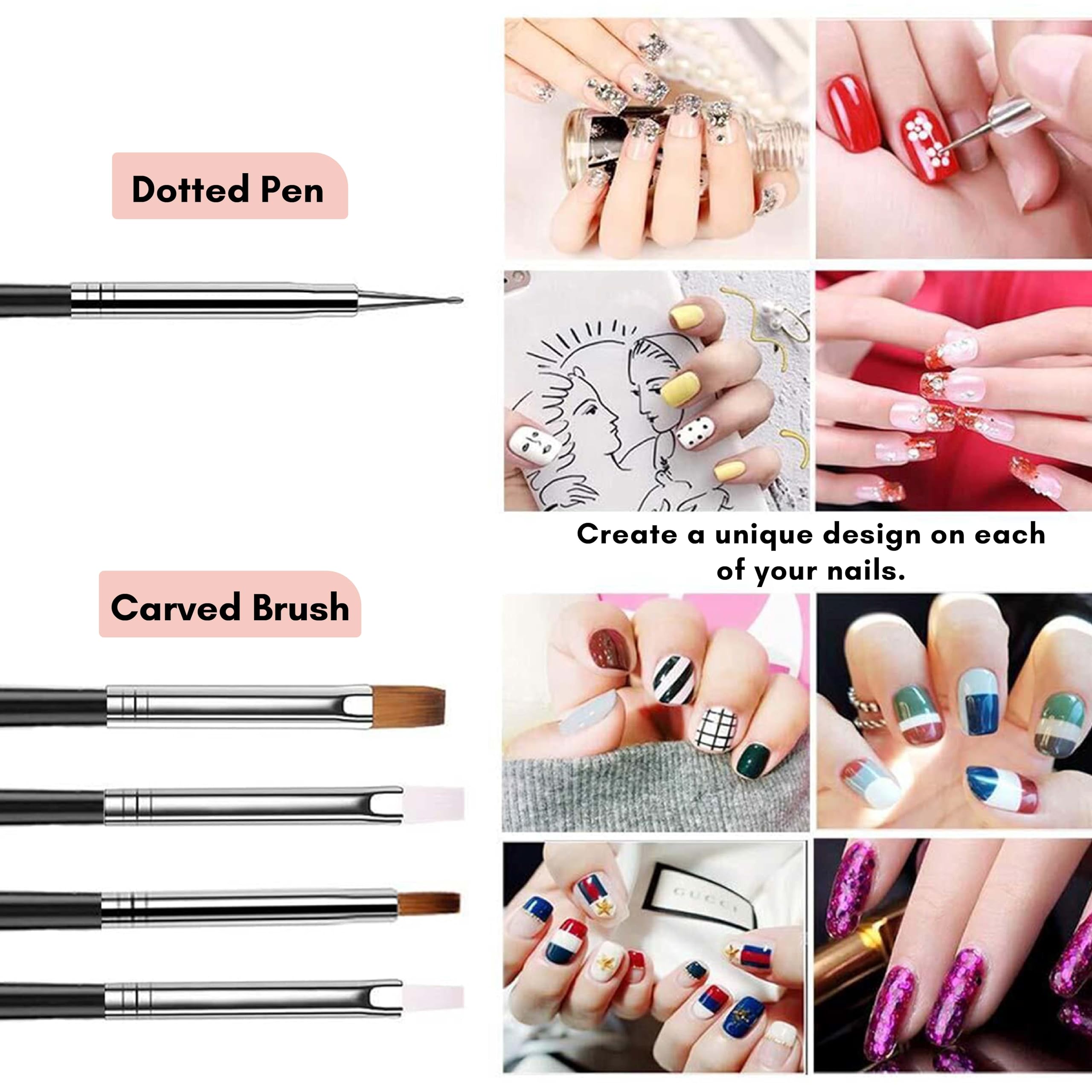 20 Pcs Professional Nail Art Brush Set for Acrylic, UV Gel & Nail Design - Dotting Tools, Painting Pens & Polish Brushes Kit for Salon, Home Manicure & DIY Nail Art