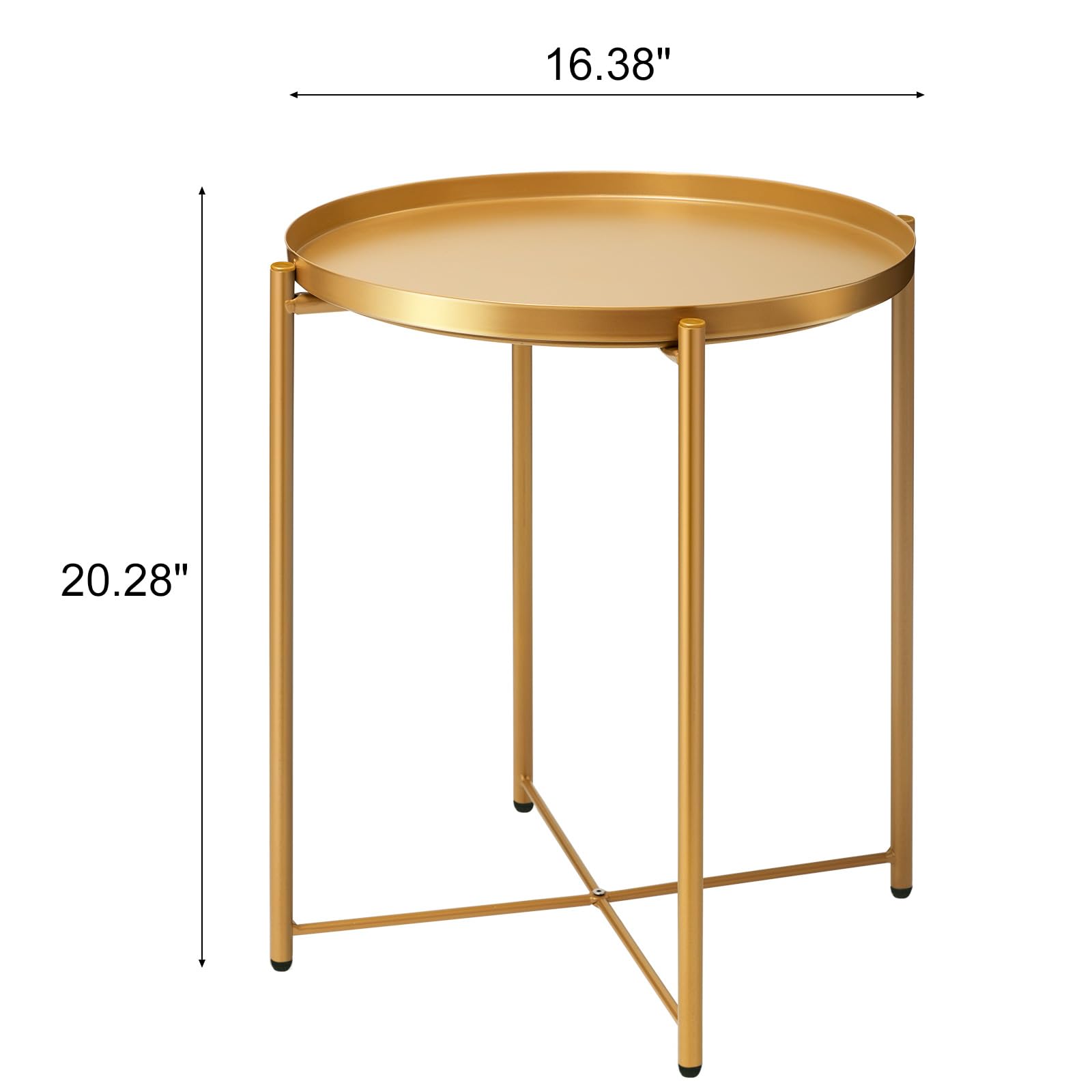 Gold Side Table - Round Metal End Table for Small Spaces, Outdoor & Indoor Accent Table with Removable Tray | Waterproof Patio Coffee Table for Living Room, Bedroom, Balcony, Office & Garden Decor (Gold)