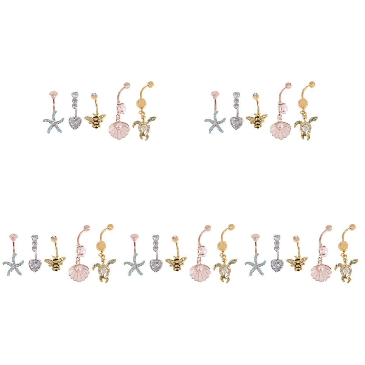 10pcs Rhinestone Crystal Belly Rings - Sparkling Navel Piercing Jewelry for Women, Trendy Body Jewelry for Parties & Beach Wear