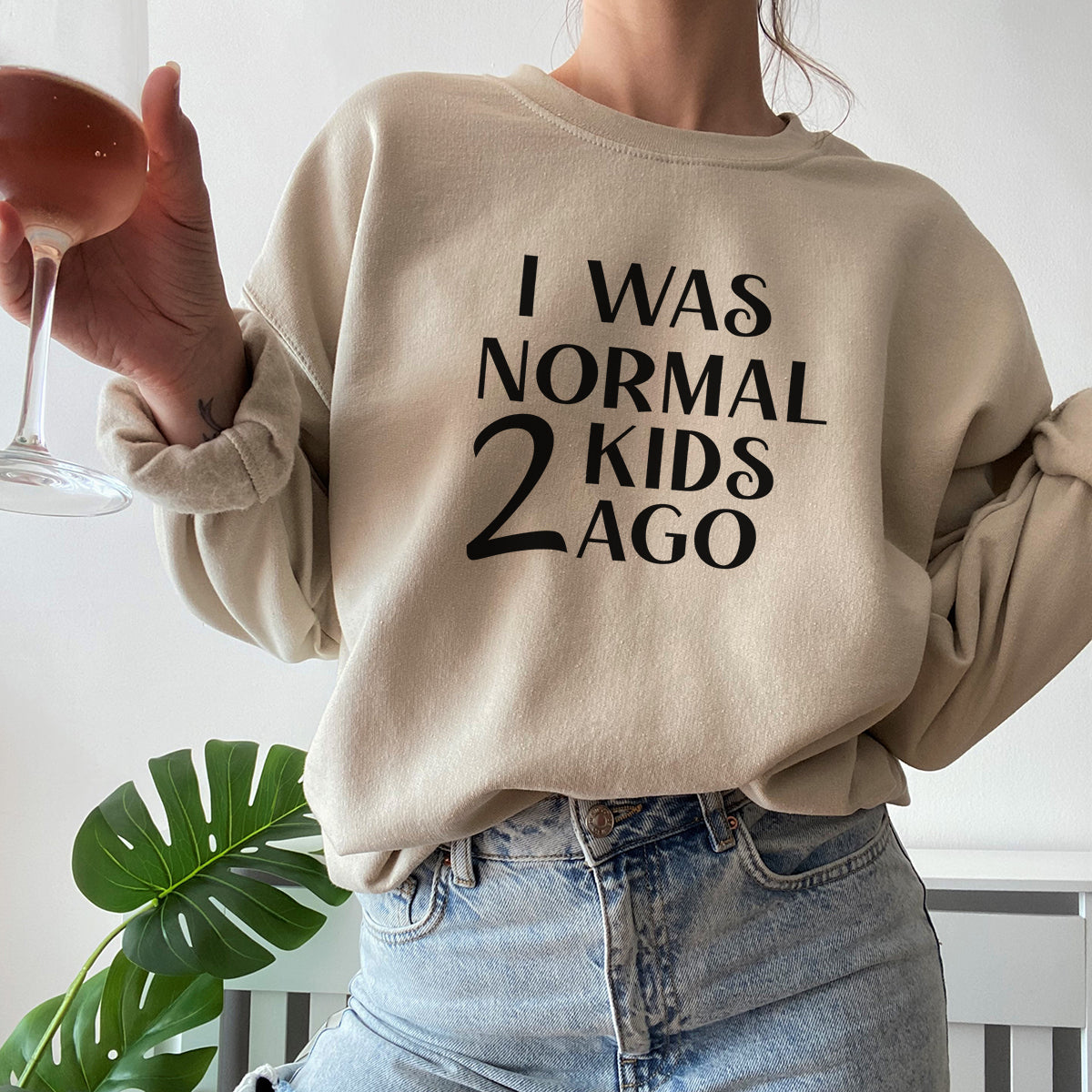 CLR I Was Normal 2 Kids Ago Funny Mom Sweatshirt - Comfortable Cotton Pullover for Moms, Parenting Humor, Casual Wear & Family Outings
