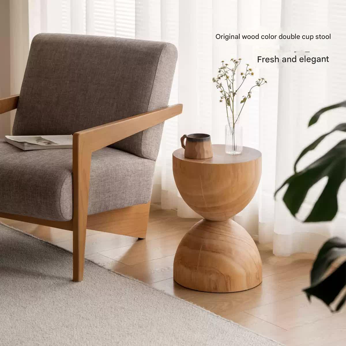 Pine Solid Wood Wabi Sabi Style Side Table - Handcrafted Natural Wood Nightstand for Bedroom, Living Room & Office - Rustic Minimalist End Table with Organic Texture