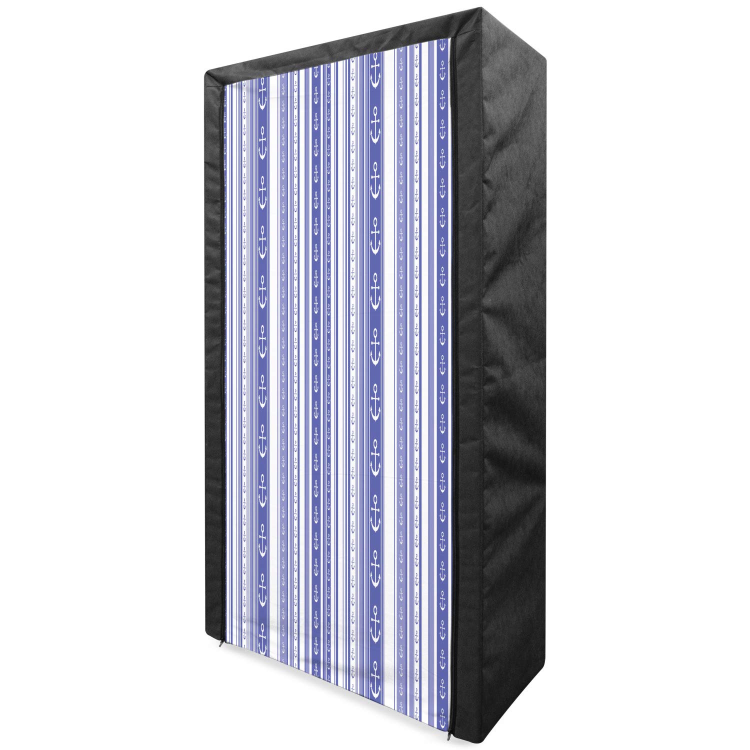 Ambesonne Striped Portable Fabric Wardrobe with Nautical Anchors Design - 33.5