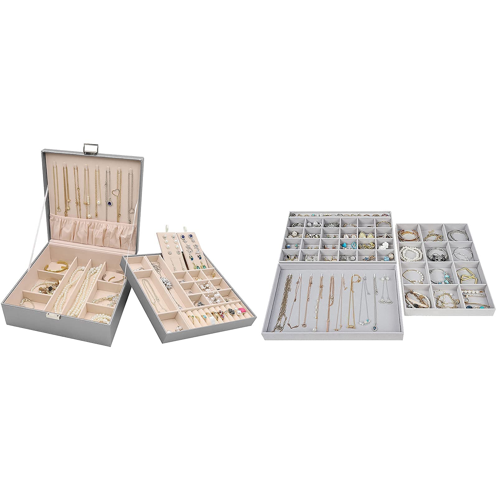 ProCase Large Leather Jewelry Organizer - 2 Layer Storage Case with 3 Stackable Trays for Necklaces, Rings & Earrings | Perfect for Dresser, Vanity & Travel Jewelry Organization