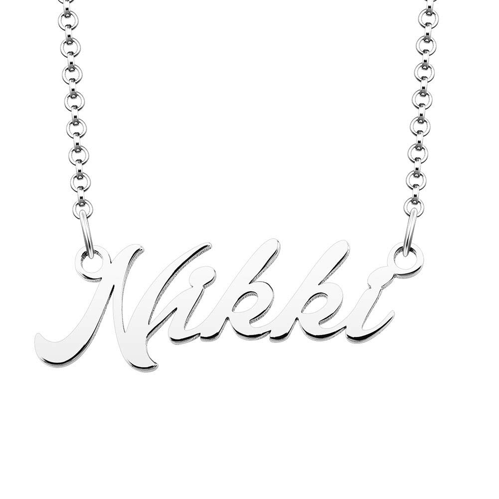 Custom Silver Plated Nikki Name Necklace for Women - Personalized Couple Jewelry Gift for Anniversary, Valentine's Day & Special Occasions | Engraved Necklace for Her, Birthday Present, Mother's Day Gift