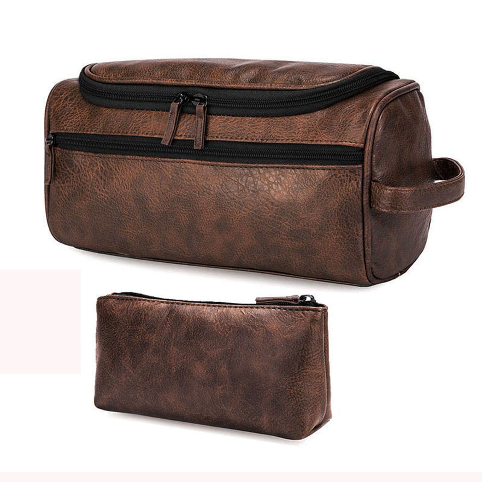 WANZPITS Unisex Hanging Toiletry Bag - Large PU Leather Travel Cosmetic Organizer with Multiple Pockets, Waterproof Makeup Storage Pouch for Men & Women (Brown) | Perfect for Camping, Gym, Business Trips & Vacation Organization