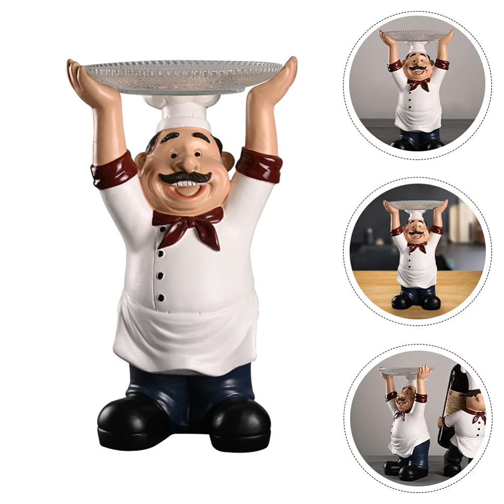 Cabilock French Chef Figurine Holding Plates Statue - Kitchen Table Centerpiece, Countertop Ornament for Restaurant, Cafe, Bar Decor, Ring Holder Dish, Perfect for Home, Kitchen, and Dining Room Decoration