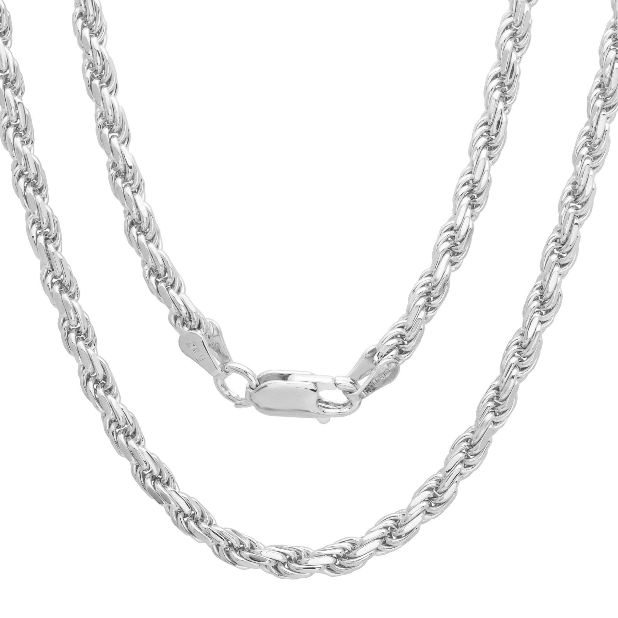 2.5MM 050 Rhodium Plated Rope Chain Necklace - .925 Sterling Silver, 7-28 Inches Adjustable Length - Perfect for Gifts, Layering & Everyday Wear