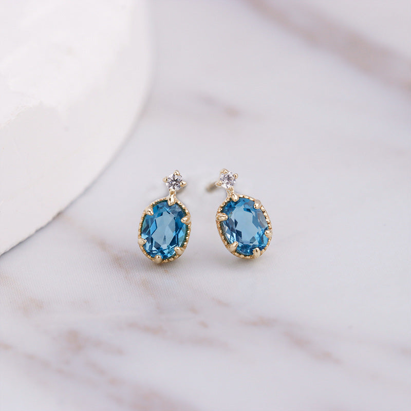 London Blue Topaz Star Gemstone Stud Earrings - 925 Sterling Silver Dainty Earrings for Women | Perfect for Bridal, Anniversary & Everyday Jewelry Gifts | KE166