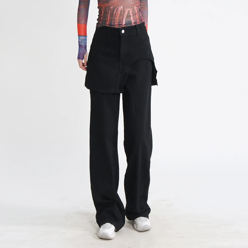 Women's High Waist Asymmetrical Patchwork Zipper Jeans - Wide Leg Casual Pants with Spliced Pockets | Trendy Fashion for Streetwear, Work & Everyday Outfits