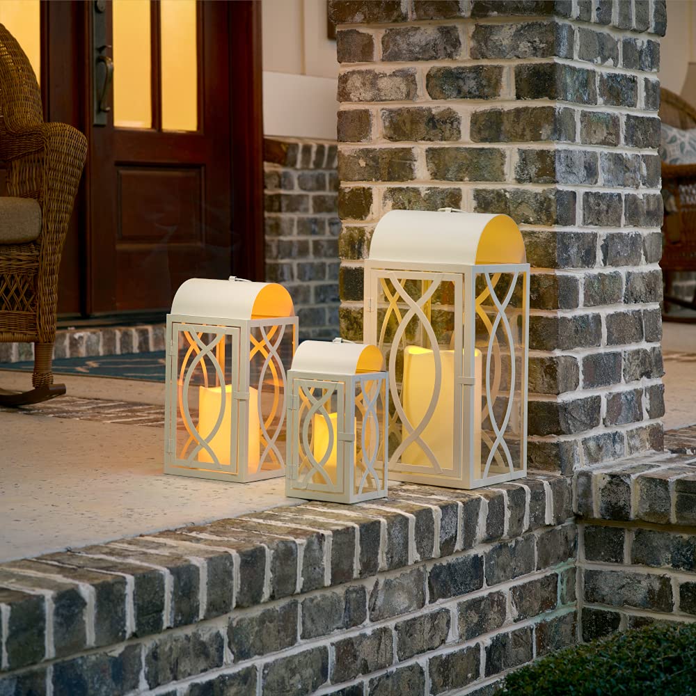 Pebble Lane Living Brayson Metal Lantern Set of 3 - Outdoor Hanging Lanterns with Tempered Glass (11