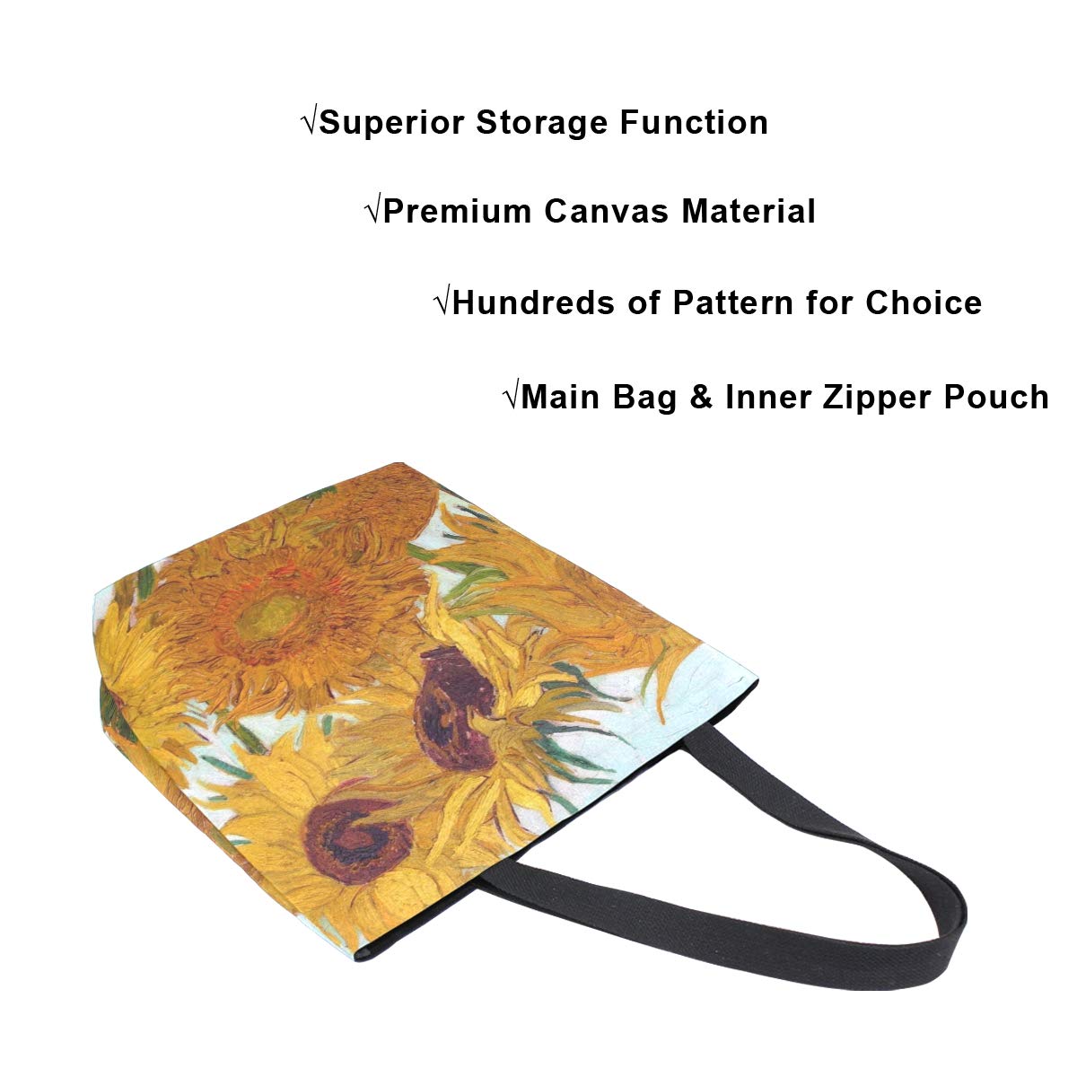 ALAZA Van Gogh Sunflower Canvas Tote Bag - Large Reusable Cotton Shoulder Bag for Women, Top Handle Purse for Travel, Work, Shopping & Grocery - Perfect for Beach, Office & Daily Commute
