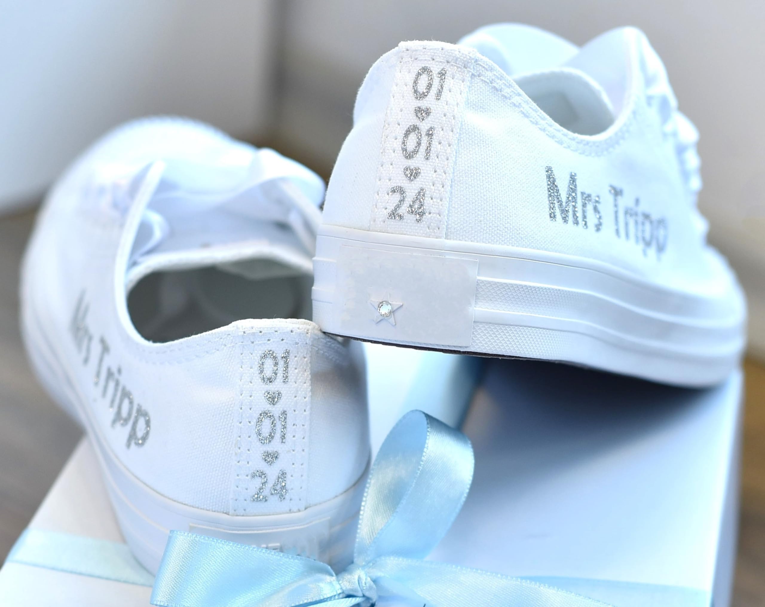Custom Monogrammed Wedding Sneakers for Brides - Personalized Bridal Trainers & White Wedding Day Footwear - Perfect for Bridal Showers, Bachelorette Parties & Reception Dancing