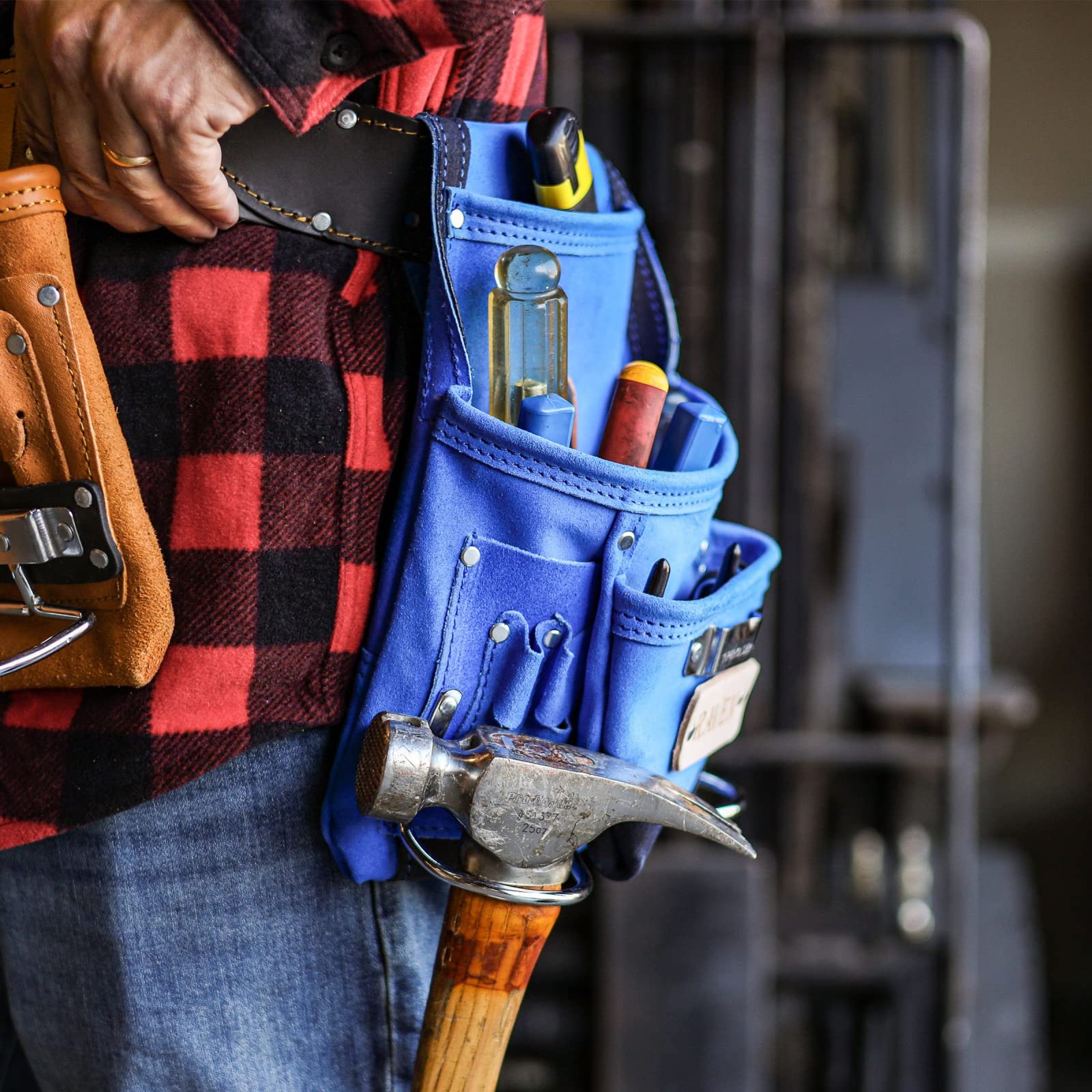 10-Pocket Suede Leather Tool Pouch - Heavy Duty Hammer Drill Tool Bag for Construction, DIY & Home Improvement Projects