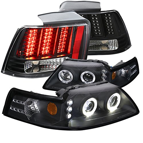 Spec-D Tuning Dual Halo Projector Headlights with LED Fog Strips - Compatible with Ford Mustang Mk5 (Left & Right Pair) - High-Performance Headlamp Assembly for Night Driving & Car Customization
