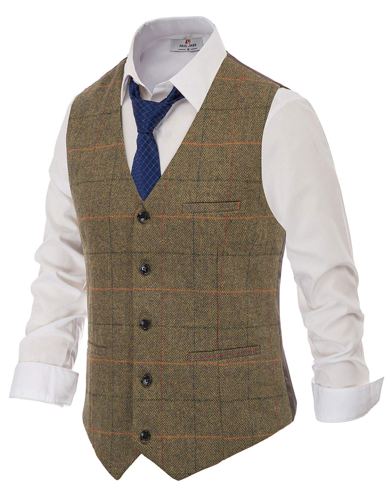 PJ Paul Jones Men's Herringbone Tweed Vest - Casual Wool Blend Waistcoat for Suits, Weddings & Business Events | Stylish Layering Piece for Fall & Winter Outfits