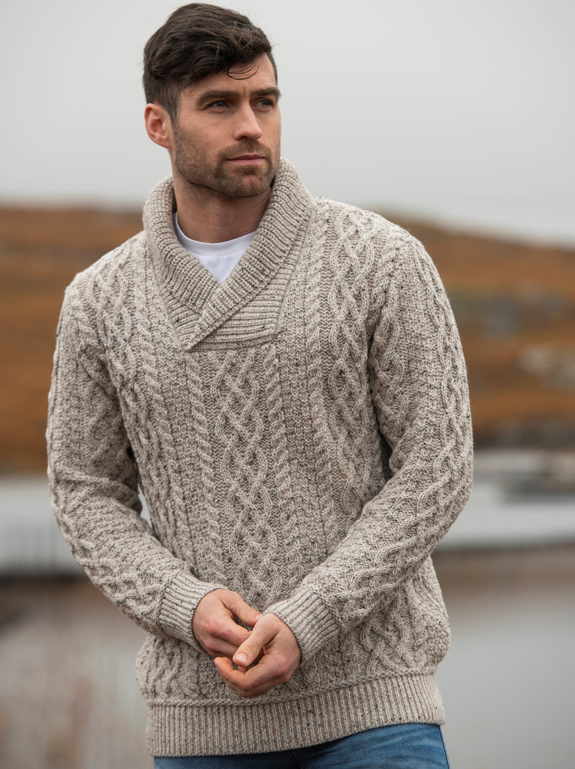Aran Shawl Collar Cardigan for Women - Soft Wool Knit Sweater - Cozy Winter Pullover for Casual Wear & Office Outfits