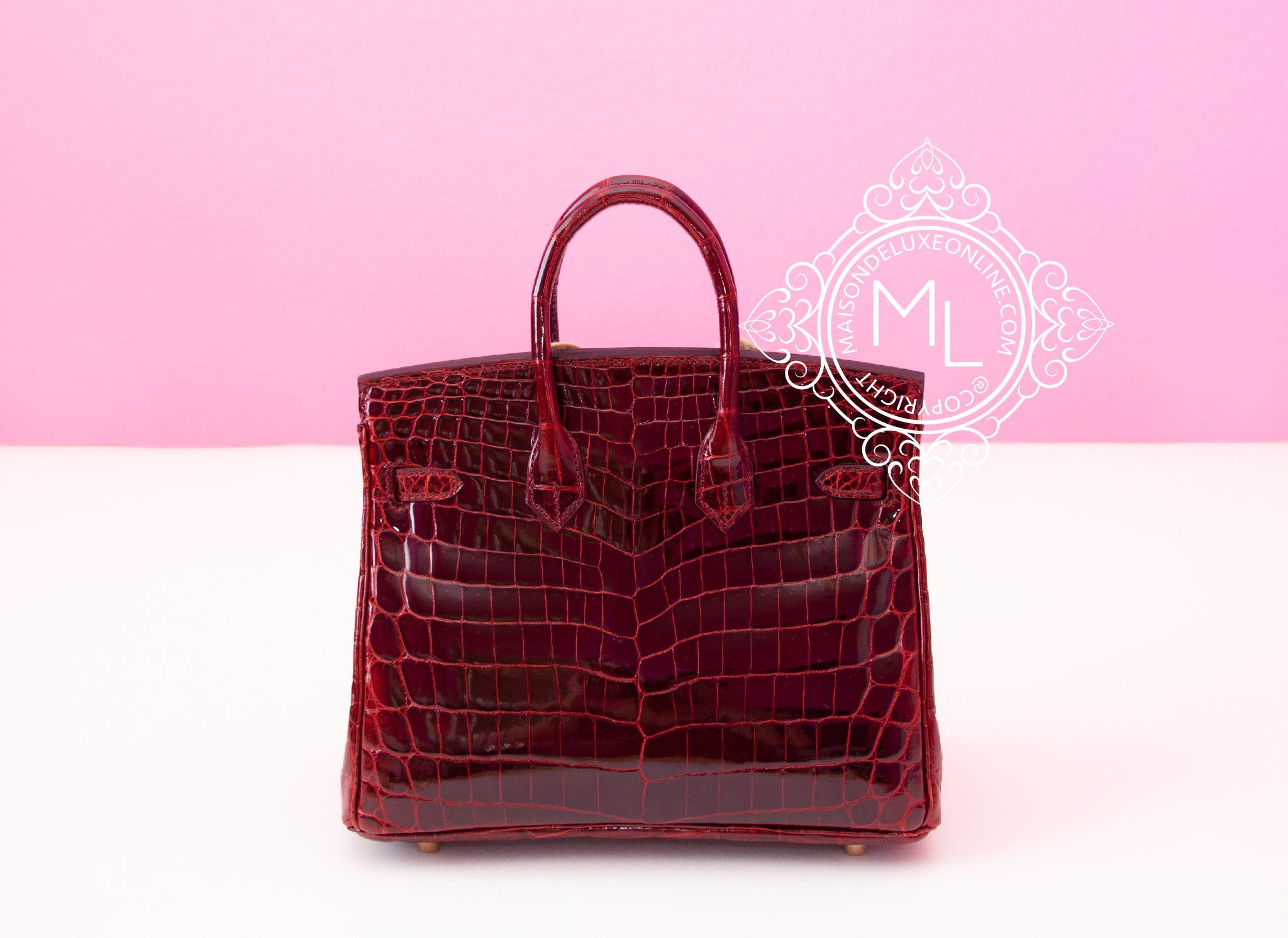 Luxury Hermes Birkin 25 Handbag in Burgundy Crocodile Leather - Perfect for High-End Fashion, Red Carpet Events & Collector's Items